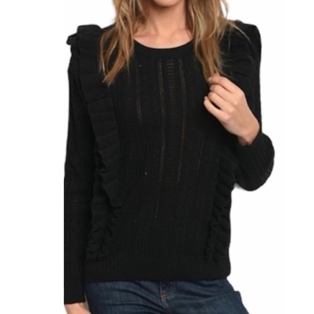 LoveRiche Pointelle Sweater Black Size Large NWT